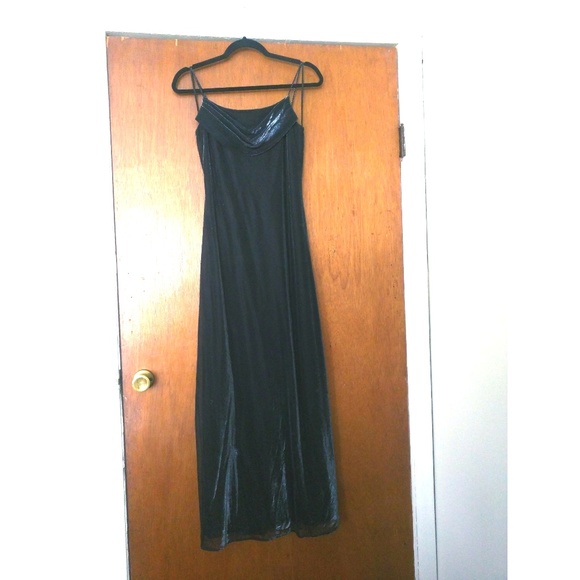 ‼️NO LONGER AVAILABLE ‼️ Blue-black Shiny Mesh Overlay Floor-length Gown - Picture 1 of 5